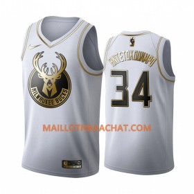 Maillot NBA Milwaukee Bucks Giannis Antetokounmpo 34 Nike 2019-20 Blanc Golden Edition Swingman - Homme
